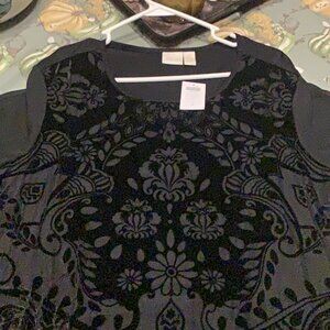 NWT $129 Chico's black velvet elegance fringe hem  top M - L size 2